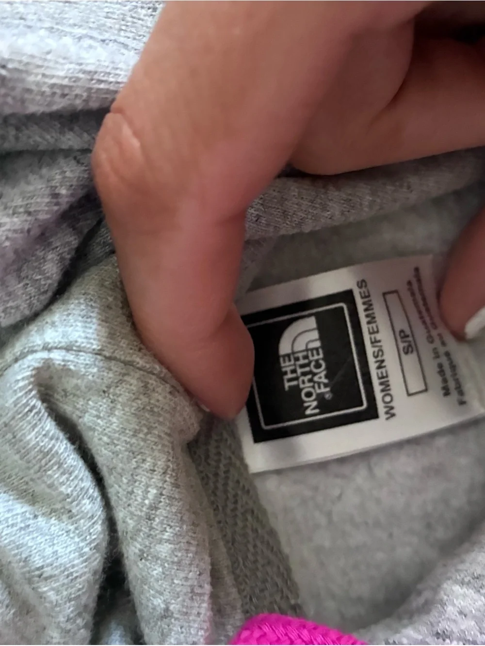 The North Face Light Gray Women's Hoodie with Pink Drawcord - Picture 2 of 2
